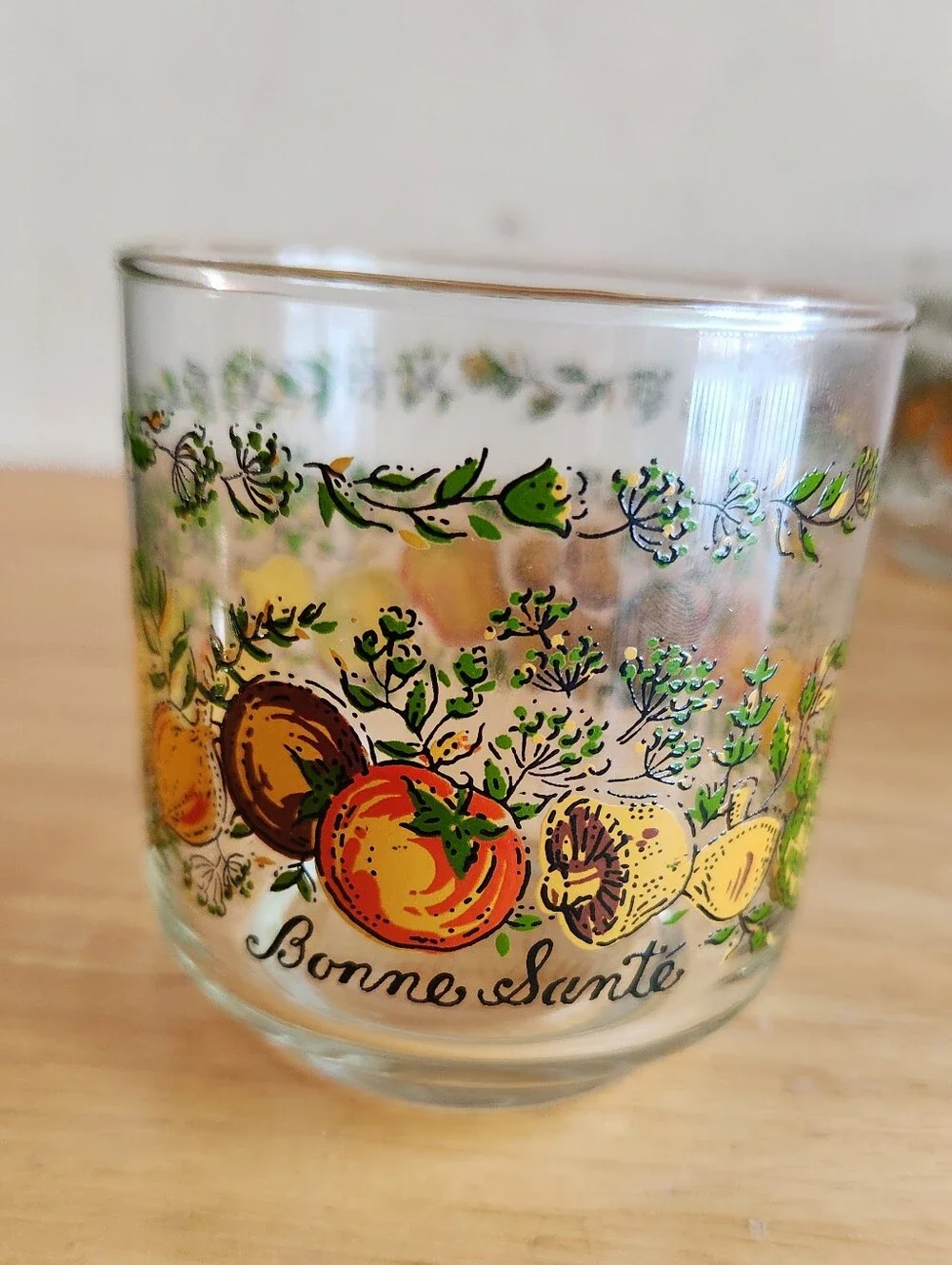 Vintage Libbey Pair Bonne Santé Fruit Glasses Spice Of LifeClear Floral Tumbler